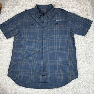 Salt Life SLX Mens Vented Shirt XL Blue Fishing Short Sleeve Zip Pockets